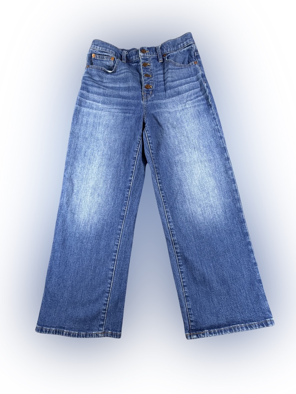 Women’s Madewell Classic Button Fly Slim Wide-Leg Crop Blue Jeans Size 29